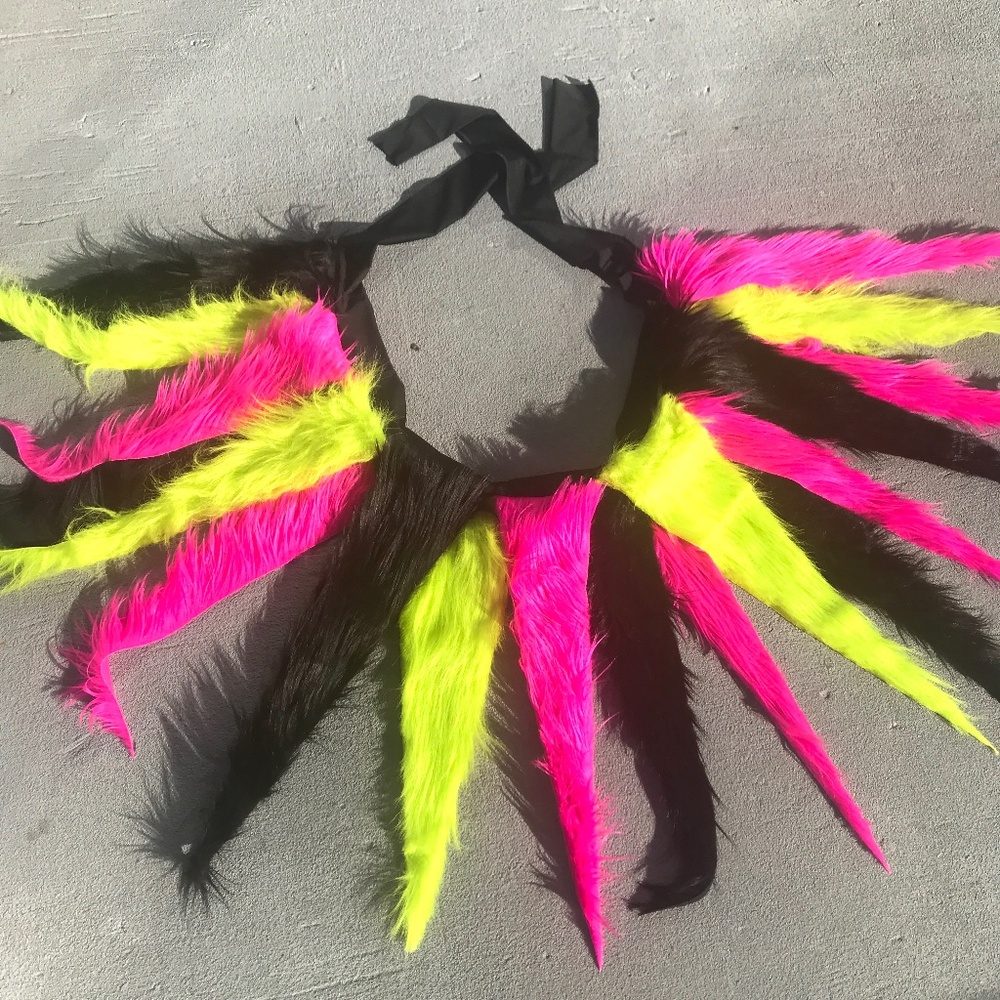 Fur Fringe Mini Skirt Neon Pink Green Black One Size Fursuit Cosplay Festival UV